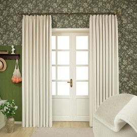 MUMFAS Soft Velvet Cream Beige Pinch Pleat Curtain 52" W x 120" L Heavyweight Solid Thermal Insulated 75% Blackout Patio Door Curtain Panel Drape for Traverse Rod, Ivory Color (One Panel)