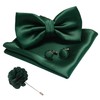JEMYGINS Men's Bow Tie Satin Bow Tie and Pocket Square with Cufflinks Sets, Dark Green (7)