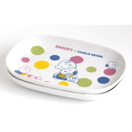 Peanuts Snoopy Oval Plate, Pastel Dot, 7.3 inches (18.5 cm), Pack of 2