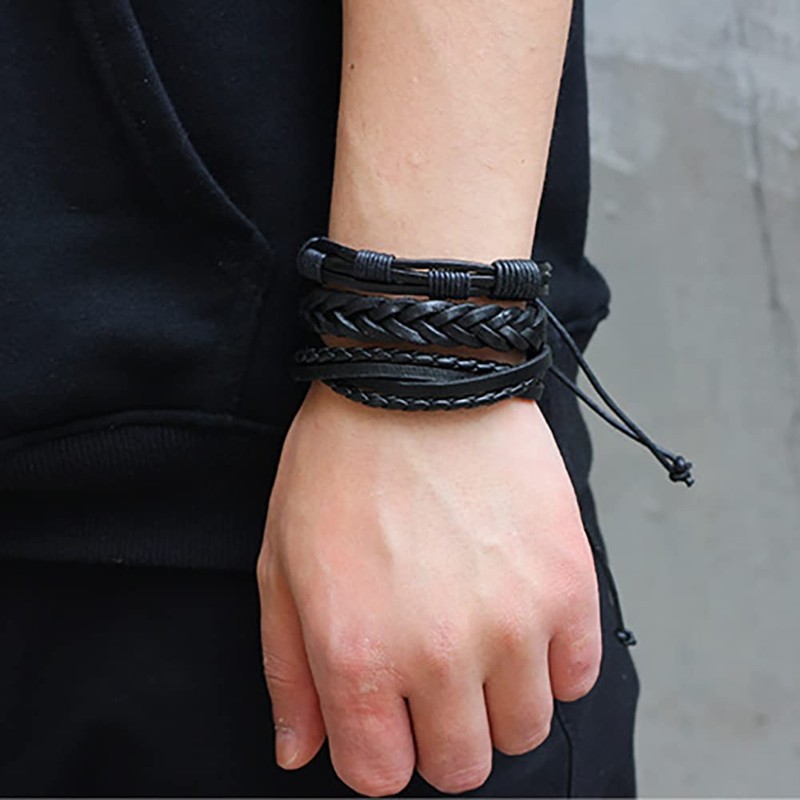 Chamqueen Woven Leather Bracelet Combination Gifts For Men and Boys