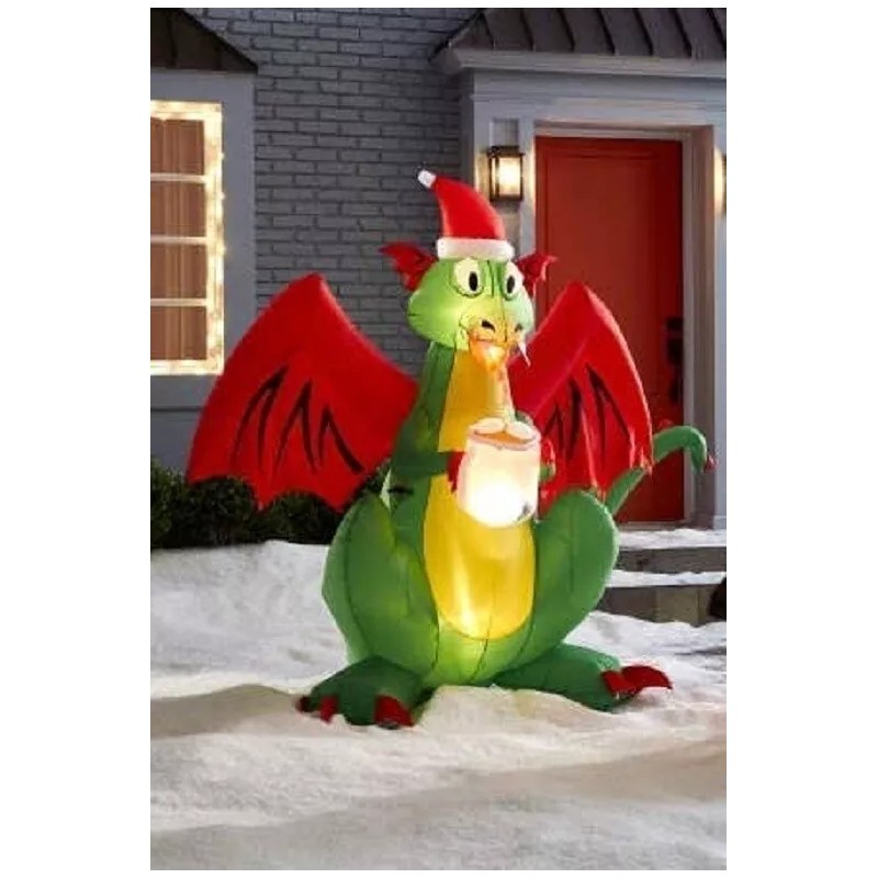 Gemmy 6 Ft Airblown Inflatable Fire Breathing Christmas Dragon w