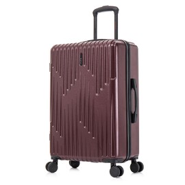 InUSA DRIP Hardside Luggage with Spinner Wheels | 24 in Durable Lightweight Medium Checked Suitcase for Travel | Zipper Clouser Suit Case with Gel Handles and Trolley | Wine