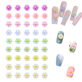 Yudisho 45 Pcs Colorful 3D Flower Daisy Nail Jewelry, Resin Flower DIY Nail Accessories, Cute Nail Decoration (9 Colors)