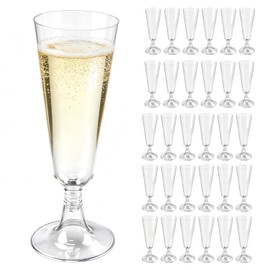 30 Pcs Reusable Plastic Champagne Flutes, 150ml / 5oz, Clear Design