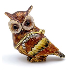 JWT Astyle Luxury Owl Brid Hinged Trinket Box with Crystals Collectible Animal Jewelry Box for Rings Earrings,Owl Figurine Home Decor Gifts for Women