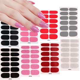 8 Sheets Gel Nail Stickers Self Adhesive Glitter Design Nail Polish Wraps Gel Nail Strips Full Nail Wraps Nail Gel Stickers Nail Art stickers for Women and Girls DIY Manicure Gel Nail Decals