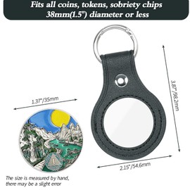 CHURYUML PU Leather Coin Holder Keychain for AA Medallions Recovery Chip with Double Sides Display Fits Sobriety Affirmation Token Coin and Airtag