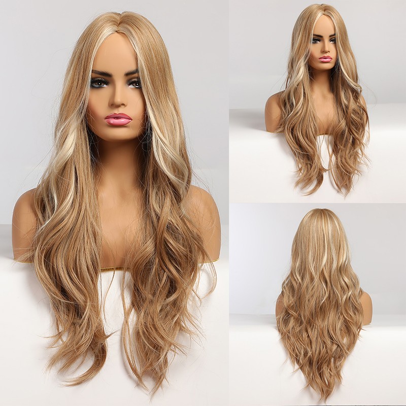 Synthetic Wig Brown Curly Wavy Wig Long Hairpiece