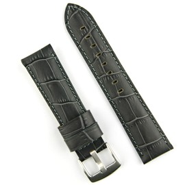 B & R Bands 22mm Gray Gator Leather Watch Band Strap (Long Length)