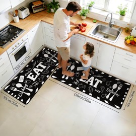 Alfombrillas de cocina antideslizantes, antifatiga para piso, lavables a máquina, cómodas alfombras de lana sintética acolchadas para fregadero, lavadero, oficina, pasillo, diseño de lema de comer