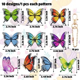 20 PCS Butterfly Diamond Painting Keychains Kit Double Sided Diamond Art Key Rings Hanging 5D Diamond Ornaments Butterfly Full Drill Diamonds Pendants for Spring Summer Beginners Adults DIY Crafts