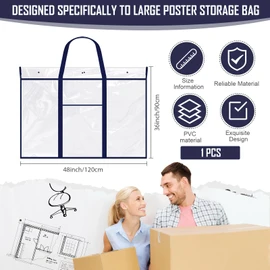 Windyun Large Poster Storage Bag 48" x 36" Bulletin Board Holder Art Portfolio Case PVC Art Portfolio Container Bulletin Board Storage Box with Pocket for Classroom Teacher Organization (Blue,1 Pack)