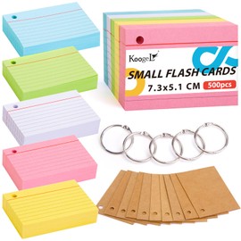 Koogel A8 Small Revision Cards, 500PCS Index Cards Flash Cards 75x45mm Flashcards Assorted Colours Record Cards On a Ring for Study Office NotePads School Learning Memo