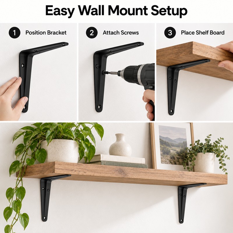 Floating Shelf L Brackets – Black Steel Wall Mount Supports