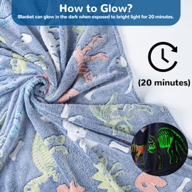 Glow in The Dark Dinosaur Blanket for Kids Toddlers, Soft Dinosaur Blanket Toys for Boys Age 1 2 3 4 5 6 7 8 9 10 12, Gifts for Boys Throw Blanket Birthday Room Decor 60x50