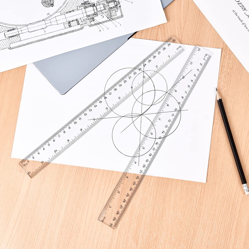 Unjoo Clear Plastic Ruler 12 Inch Straight Rulers, Shatterproof Ruler