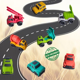 alldoro 69652 Toy Cars Set of 8 10.5 x 6.5 x 7 cm, Colourful, Made of Plastic Wheat Straw Mixture, Eco-Friendly