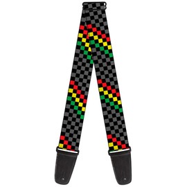 Buckle-Down Guitar Strap Checker Stripe Black Gray Rasta 2 Inches Wide