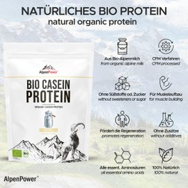 Alpenpower AlpenPower BIO MICELLAR CASEIN-Protein 750 g - 100% reines Casein-Proteinpulver ohne Zusatzstoffe - Hochwertiges Eiwei? Casein-Pulver aus bester Bio-Alpenmilch
