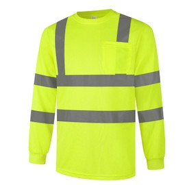 Graunton Reflective Shirts for Men Class 3 Hi Vis Shirts with Pokcet, Hi Visibility Shirts with Long Sleeve for Men Women, Work Blouse for Construction, Quick Dry &Breathable, GRCX-Yellow 4XL.