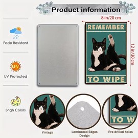 Crazysign Funny Cat Bathroom Decor Sign Tuxedo Cat Remember To Wipe Tin Sign for Bathroom Toilet Wall Decor 8x12 INCH (3155)
