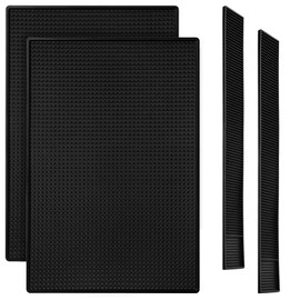 simarro 4 Pcs Thick Rubber Bar Mats for Bartending, 2 Different Sizes 18" X 12"+24" X 3" Black Large Bar Service Mat Durable Non-Slip Coffee Spill Mat for Countertop for Home Kitchen