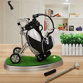 10L0L Golf Pen Holder, Golf Bag Pen Holder Golf Club Ballpoint Pen, Office Desk Decoration, Golf Business Souvenir Golfer Birthday Gifts for Men Women - Silver Black