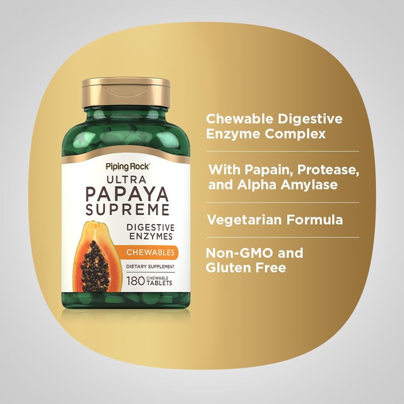 Piping Rock Papaya Digestive Enzymes Chewables | 180 Tablets |