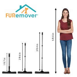 FURemover Compact Pet Hair Rubber Broom with Squeegee, with Handle That Telescopes up to 40" for Carpet, Tile and Hardwood