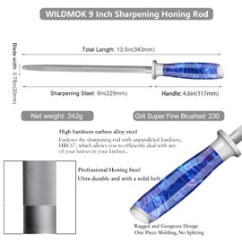 WILDMOK 9 in Knife Sharpener, Diamond Carbon Steel Professional Knife Sharpener Rod, Applicable to Kitchen, Home or Hunting Master Chef of Sharpening Rod or Stick