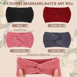 Women's Headbands, Pack of 4 Headbands, Women's Winter Hair Band, Knitted Headbands, Knitted Ear Warmers, Hair Band, Elastic Hair Bands for Women, Ear Warmers Women, Warm Autumn Winter Headband