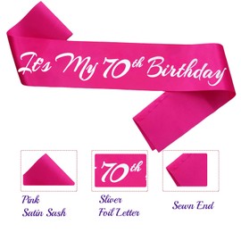Novaflare It's My 70th Birthday Sash, Hot Pink Birthday Sash for 70th Birthday Party Supplies, Birthday Gifts for Girls 70th Birthday Party Favors