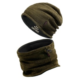 Winter Mens Beanie Hat Scarf Warm Fleece Lined Windproof Knit Ski Women Beanie Skull Cap Neck Warmer Gaiter Set