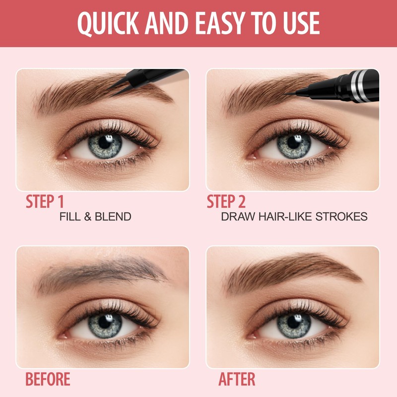 Eyebrow Pencil, 2-in-1 Waterproof Eyebrow Pen, with 2 Tip Microblading