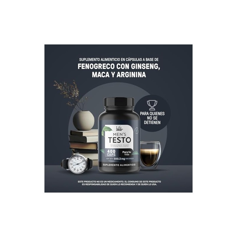 LIFE 360+ Mens Testo L-Arginina Maca Negra Roja y Amarilla