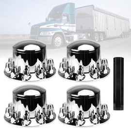 Rear Axle Wheel Covers Kit 33mm Axle Cover Chromed Thread-On Standart Lug Nut Covers with Removable Hub Caps for Semi Truck (Installation Tool Included)