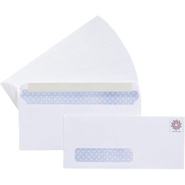 100 Forever Stamped Envelopes #10 Security-Tinted Self-Seal Business Envelopes with Left Window, (4-1/8 x 9-1/2 inch) (Postage Stamp Design Varies) Peel & Seal Closure, White