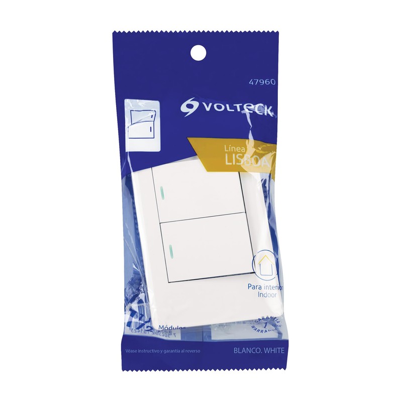 Volteck PA-APDO15-LB, Placa armada blanca 2 interruptores sencillos línea Lisboa