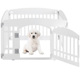 Simple Deluxe Dog Playpen, 24" Exercise 4-Panel Pet Playpen with Door, Safe and Secure, Folding and Portable Puppy Playpen for Puppies and Small Dogs, White