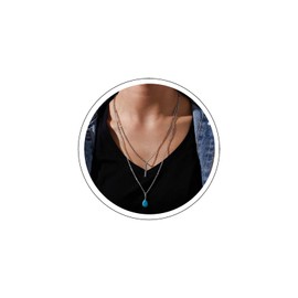 Atentuyi Boho Layered Teardrop Turquoise Necklace Choker Blue Turquoise Pendant Necklace Gold Bar Necklace Chain Turquoise Stone Necklace Jewellery for Women Girls, Metal