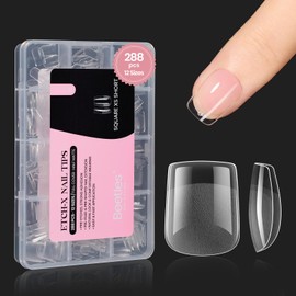 Beetles Gel Nail Tips 288Pcs Etch-X Short Square Fake Nails Half Matte Press on Nail Tips Full Cover Nail Tips Valentine's Day Gift Gel Nail Polish Extensions Set Gifts for women