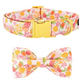 Maca Bates Flower Dog Collar with Bow Bowtie for Dogs Bows Tie Spring Flowers Adjustable Breakaway Collars Accessories Birthday Gift for Small Medium Large XL Girl Boy Puppy Pets