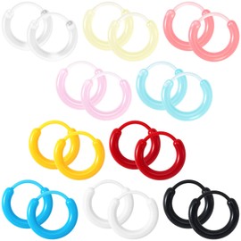 PAGOW 20 Pairs Colorful Plastic Earrings for Sensitive Ears, Resin Clear Hoop Ear Retainers with Buckle, Nose Rings for Women Men Sports - 10 Colors