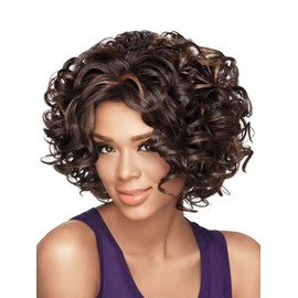 Pelucas Cortas Bob Onduladas para Mujer Peluca Largas de Cabello Sintéticas Pixie Natural con Flequillo Peluca de Pelo en Capa para uso diario, trabajo (Marrón)