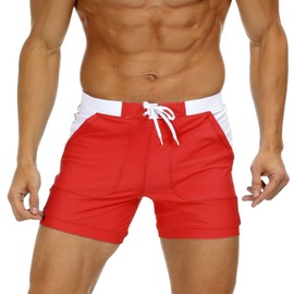 MAGNIVIT Men's Swim Trunks Breathable Shorts for Men Quick Dry Trunks Mens Soild Color Shorts with Lining Red 34