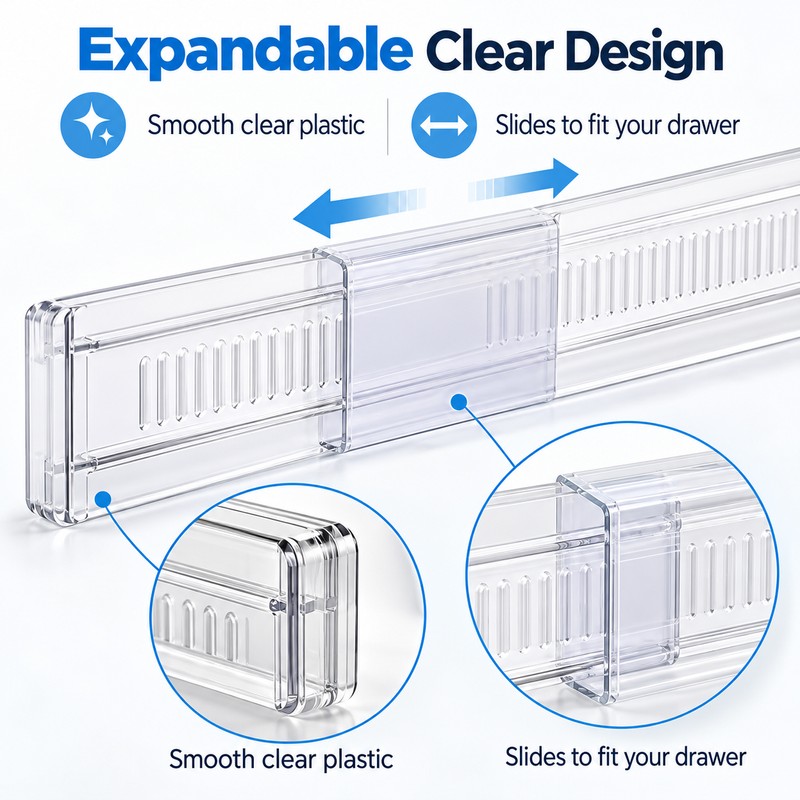 4-Pack Adjustable Drawer Dividers - Clear Expandable Organizers for Drawers,