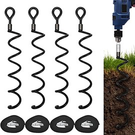 XYADX 16.3 Inch Spiral Ground Anchor Stake Heavy Duty Earth Anchor Kit for Tents, Trampoline, Garden Fence, Sheds, Swings, Dog tie Out Stake（Black 4 Pack）