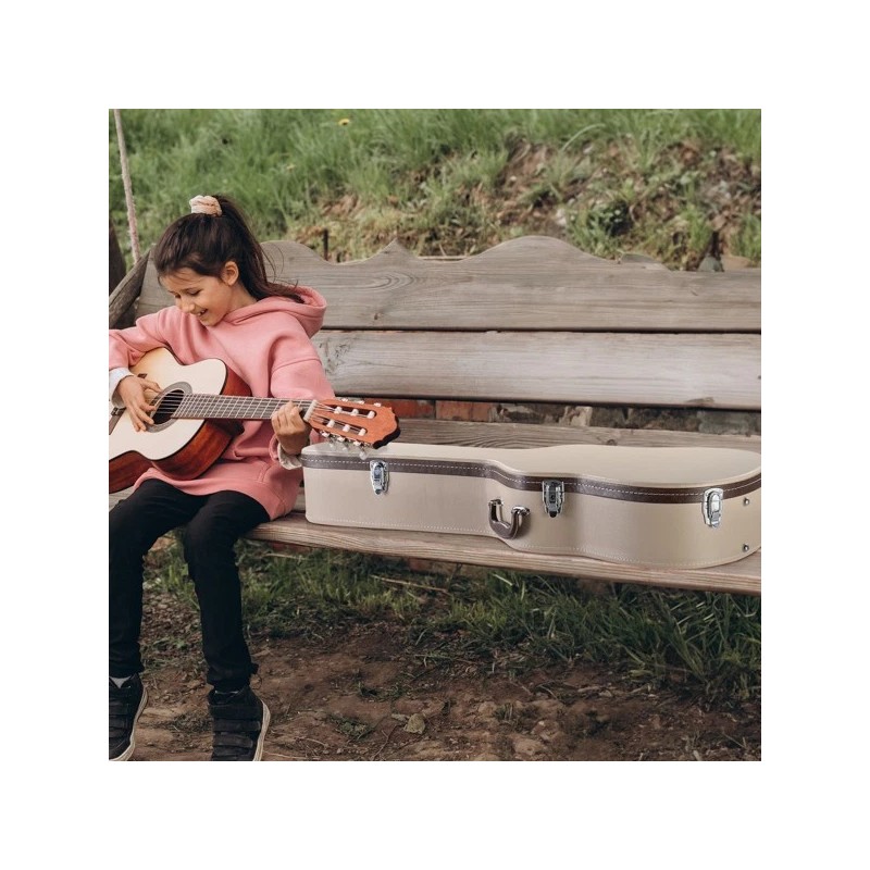 efunmodern 39" Classical Guitar Hard Case Microgroove Flat Beige Portable