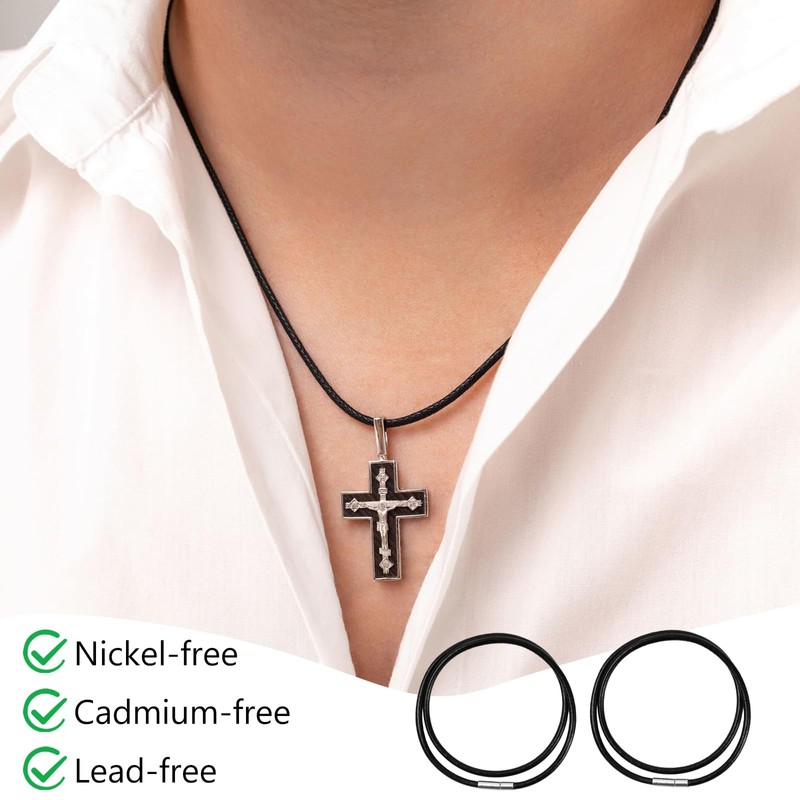 volumoon Genuine Leather Necklace, Pack of 2 Leather Necklaces, Men's