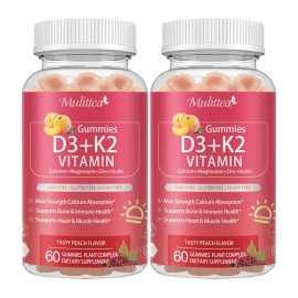 BEWORTHS 2PACK Vitamin D3 10000 IU + K2 (MK-7) 200mcg PLUS Calcium Magnesium Zinc Gummies